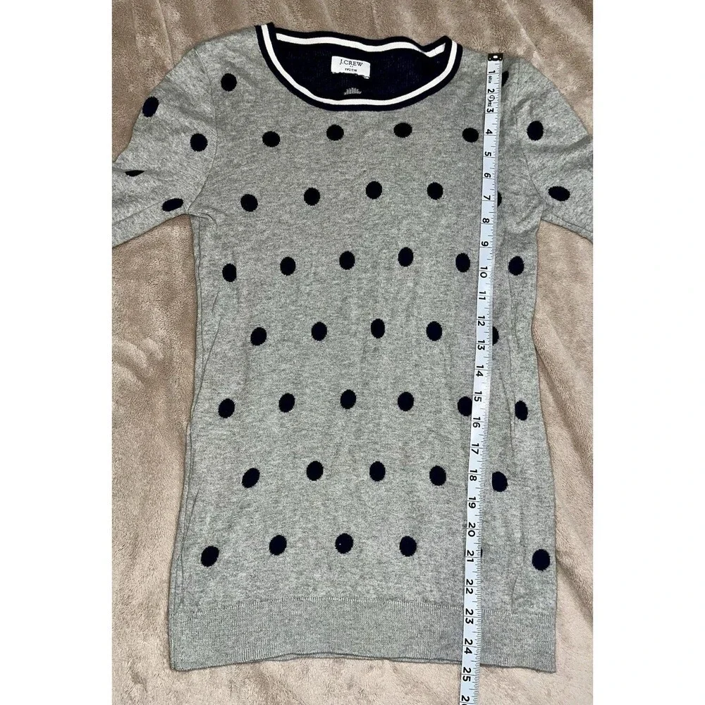 J.Crew Womens Cotton Teddie Sweater Gray Navy Polka Dot Crew Neck Pullover Sz XS